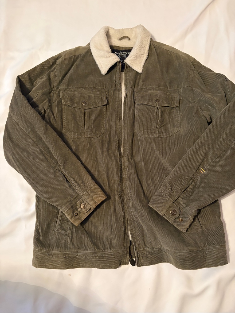 Quiksilver Olive Corduroy Jacket with Cream Sherpa Collar